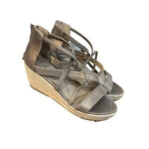 Eileen Fisher Wanda Espadrille Wedge Sandal Metallic Leather Zip Women Size 9.5